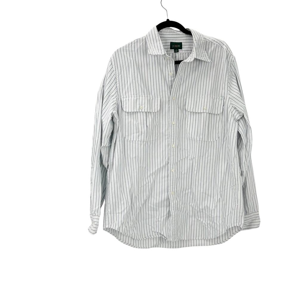 J. Crew Classic Oxford Two-Pocket Work Shirt Eric Stripe White Blue Size M - Picture 4 of 7